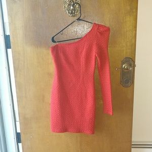 One sleeve red dress